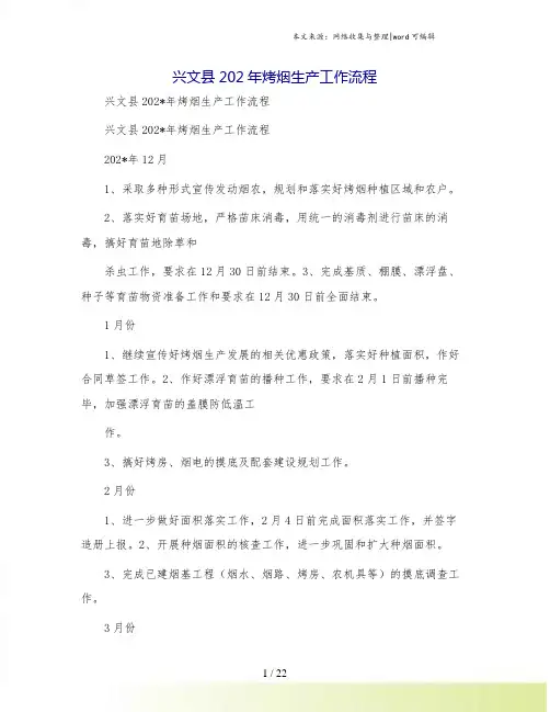 兴文县202年烤烟生产工作流程