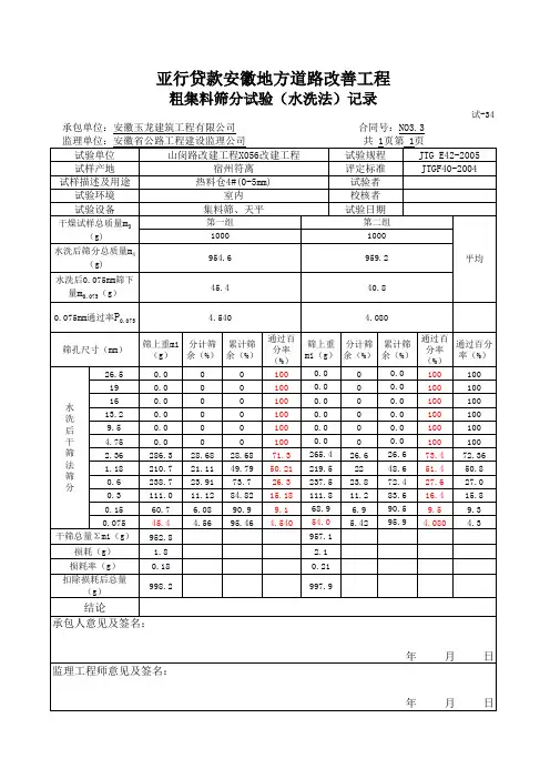 机制砂筛分试验(水洗法)记录