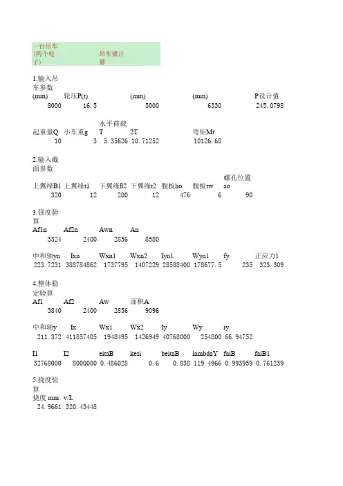 吊车梁计算Excel程序