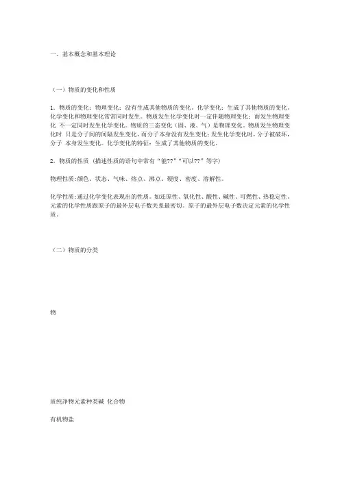 初中化学复习之初中化学基本概念基本理论