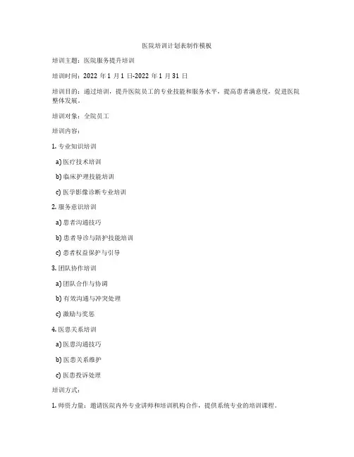 医院培训计划表制作模板