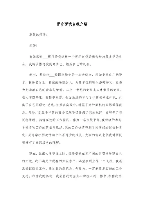 晋升面试自我介绍（4篇）