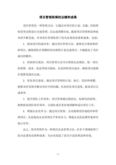 项目管理取得的业绩和成果