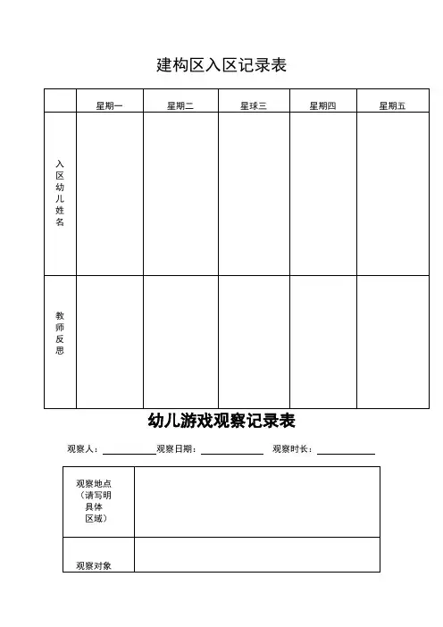 幼儿观察评估表格：建构区入区记录表