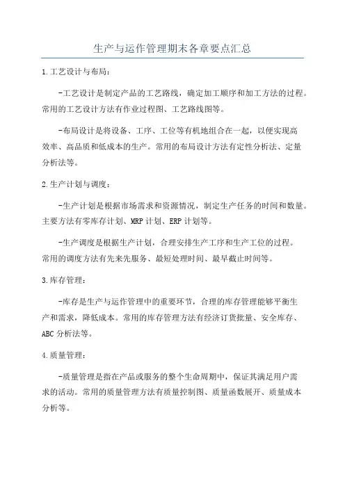 生产与运作管理期末各章要点汇总