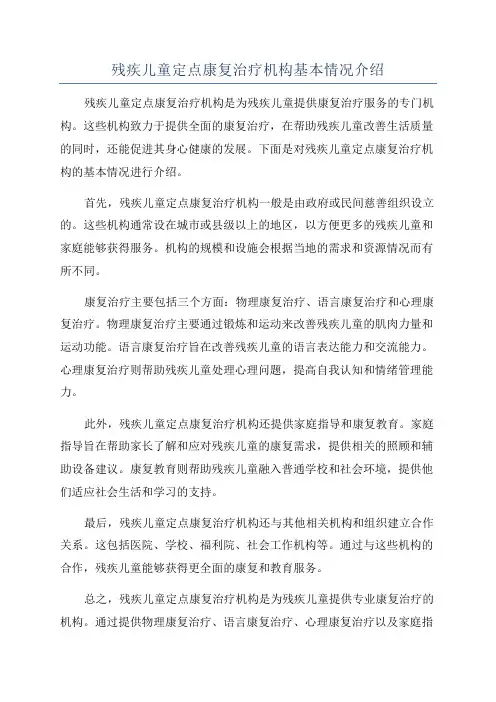 残疾儿童定点康复治疗机构基本情况介绍