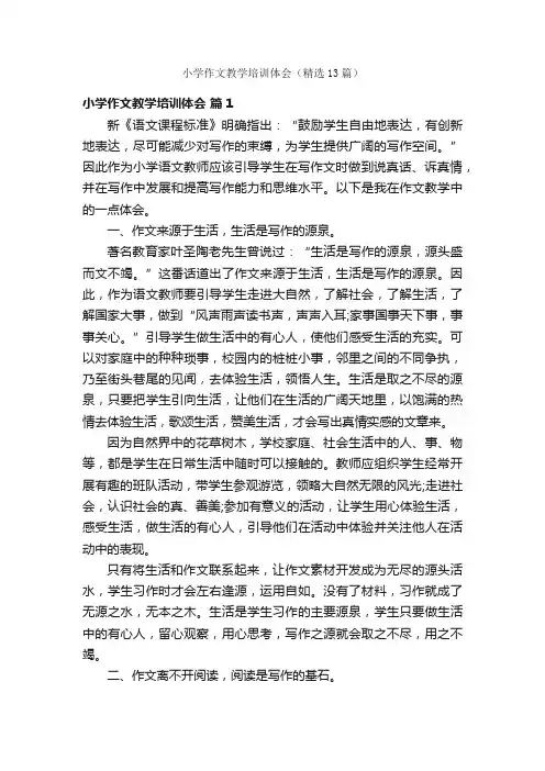 小学作文教学培训体会（精选13篇）