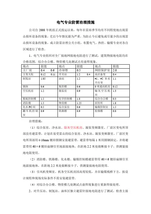 电厂(发电企业)防雷治理措施