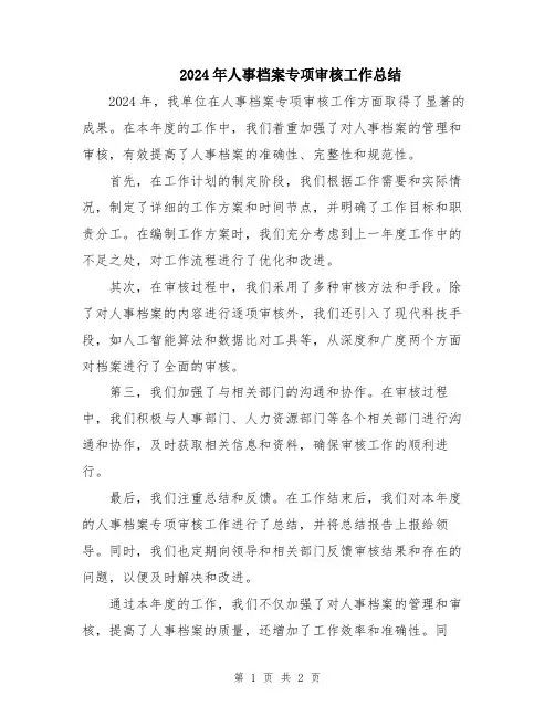 2024年人事档案专项审核工作总结