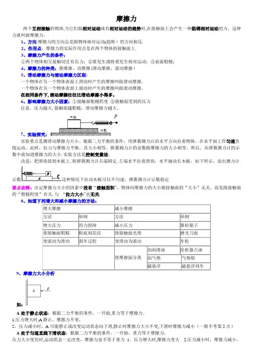 八年级物理下摩擦力知识点