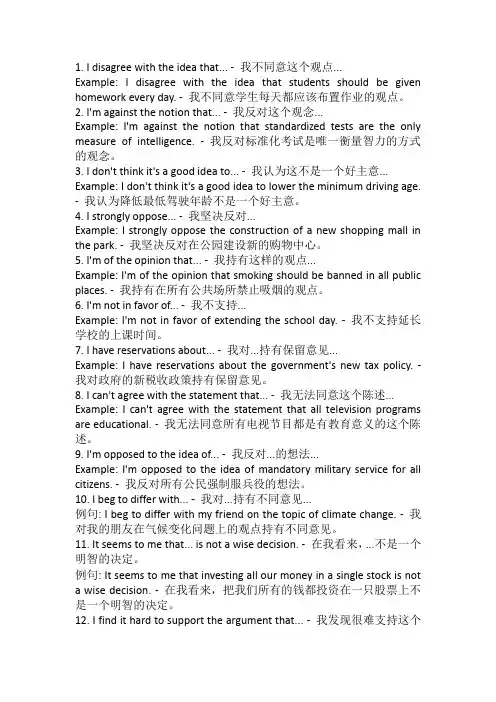 高考英语作文句型之表示反对类讲义