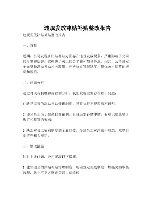 违规发放津贴补贴整改报告