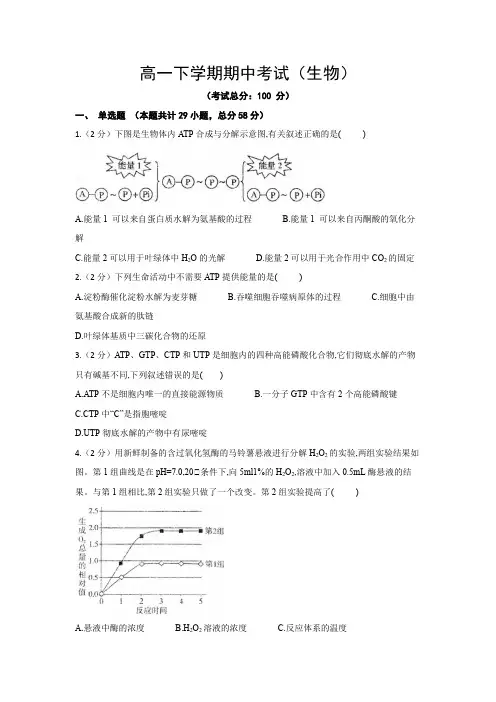 高一下学期期中考试(生物)试题含答案