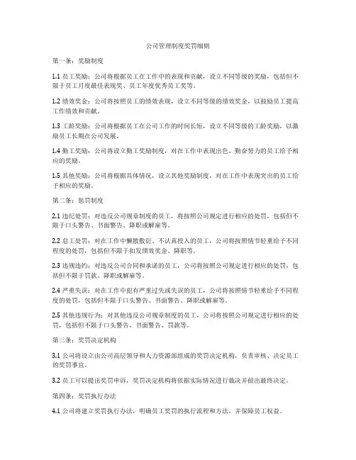 公司管理制度奖罚细则