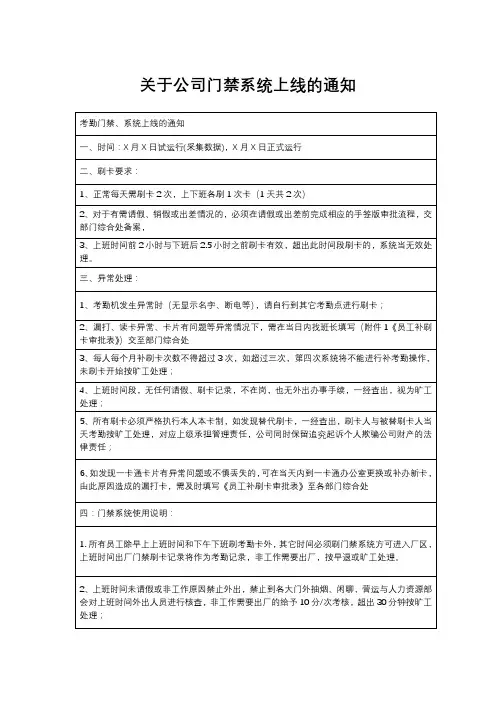 关于公司门禁系统上线的通知范文