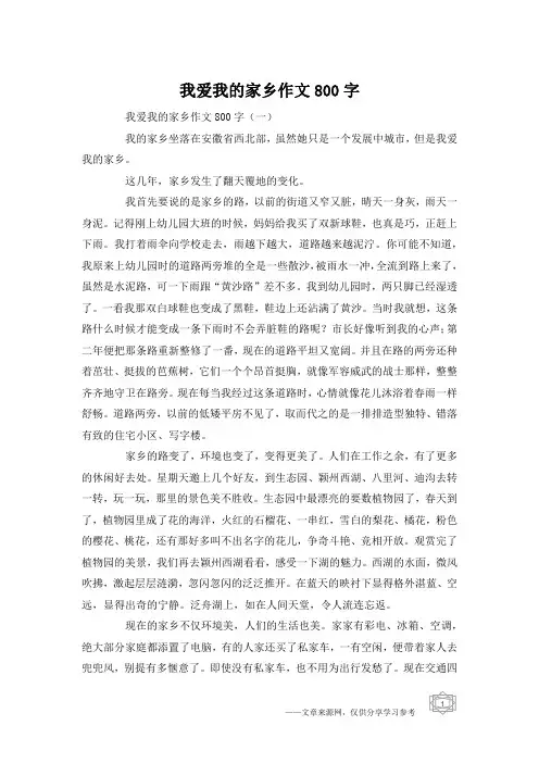 我爱我的家乡作文800字