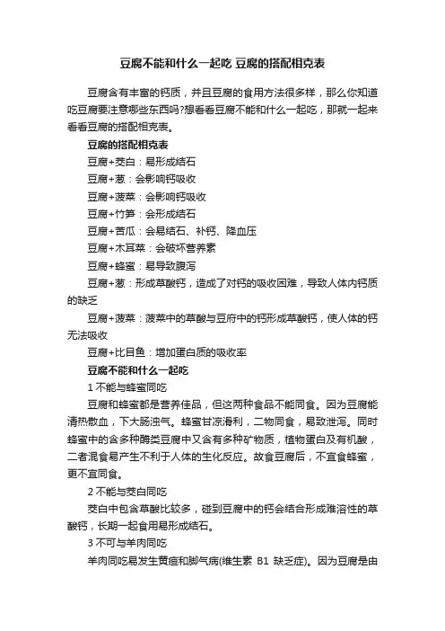 豆腐不能和什么一起吃豆腐的搭配相克表