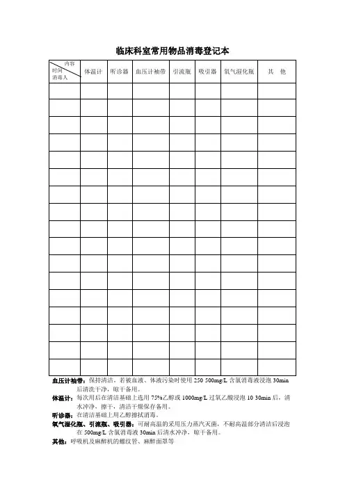 常用物品清洁消毒灭菌登记本