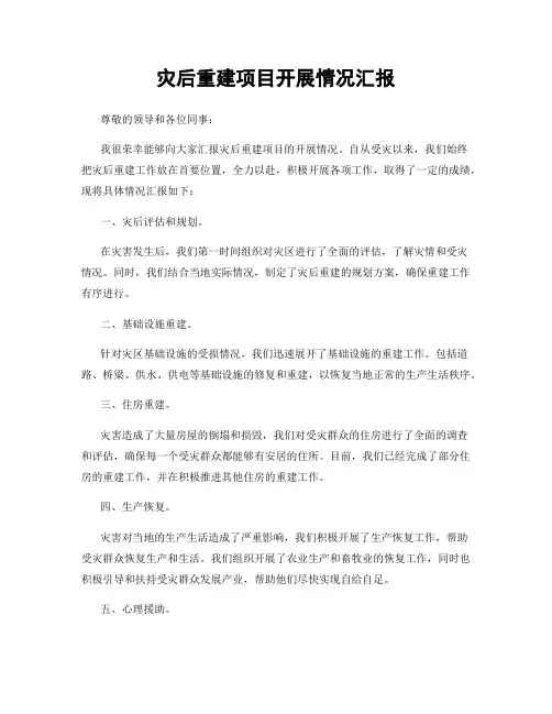 灾后重建项目开展情况汇报