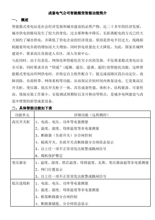 智能箱式变电站智能功能简介