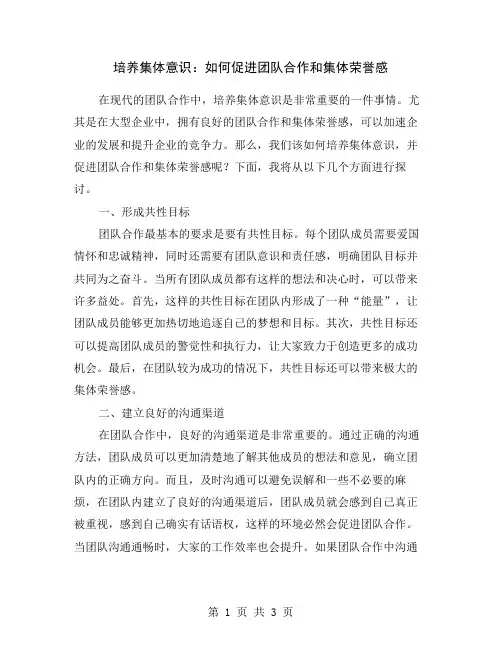 培养集体意识：如何促进团队合作和集体荣誉感