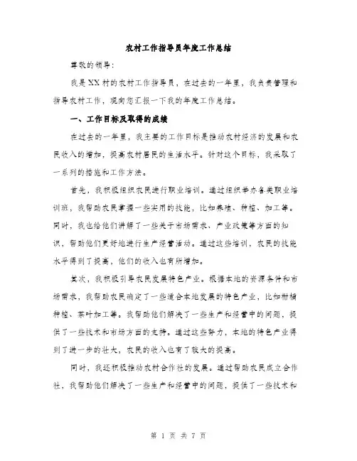 农村工作指导员年度工作总结（3篇）