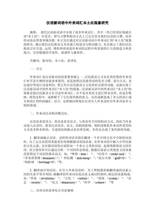 汉语新词语中外来词汇本土化现象研究