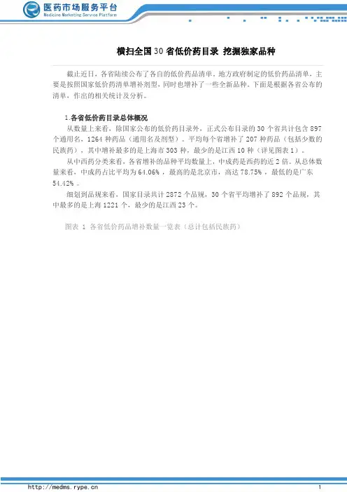横扫全国30省低价药目录 挖掘独家品种