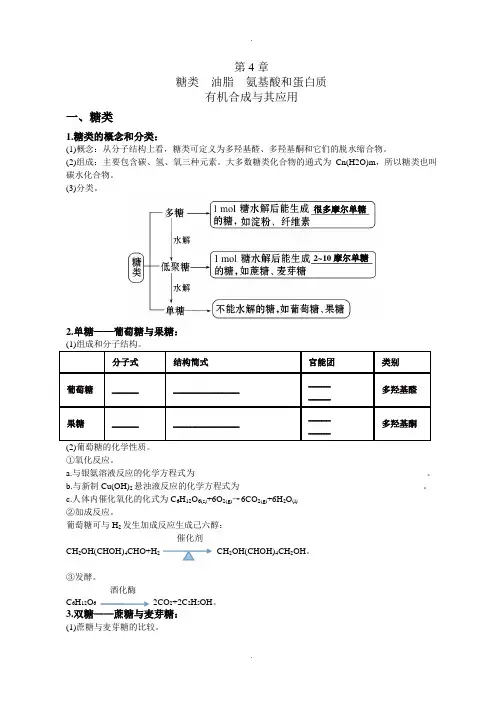 高中化学选修5第四章糖类、油脂、氨基酸、蛋白质知识点难点重点考点汇总高考复习必备