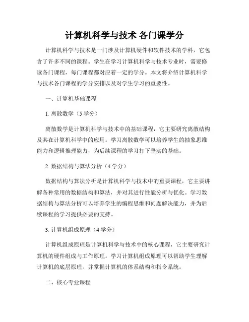 计算机科学与技术 各门课学分