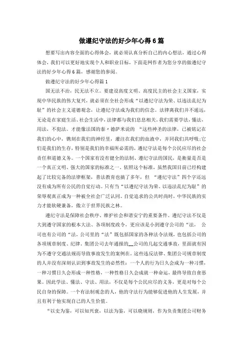 做遵纪守法的好少年心得6篇