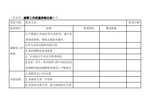 麻醉工作质量控制表