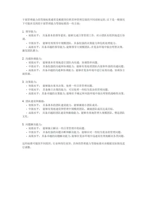 干部管理能力 等级标准