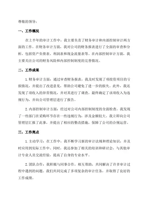 上半年审计工作总结的报告