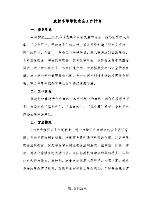 农村小学学校安全工作计划（五篇）