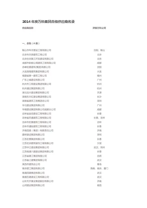 万科集团合格供应商名录