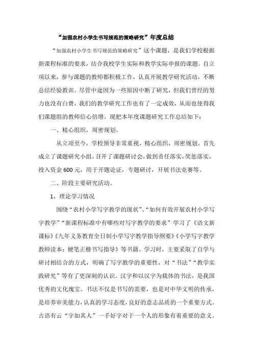 加强农村小学生书写规范的策略研究年度总结