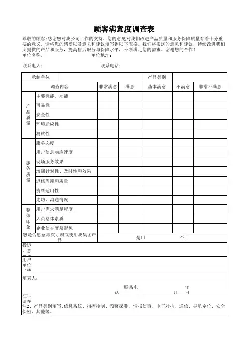 顾客满意度调查表