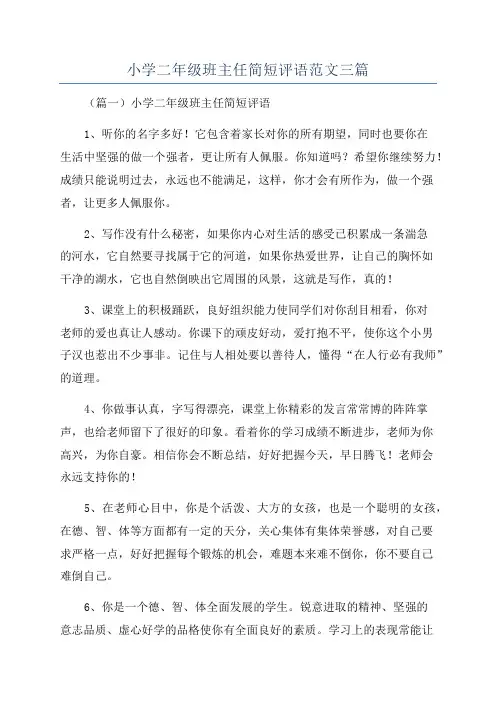 小学二年级班主任简短评语范文三篇
