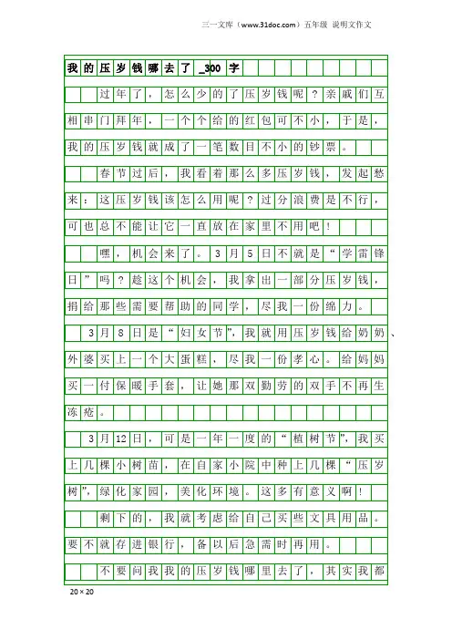 五年级说明文作文：我的压岁钱哪去了_300字