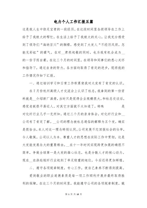 电力个人工作汇报五篇