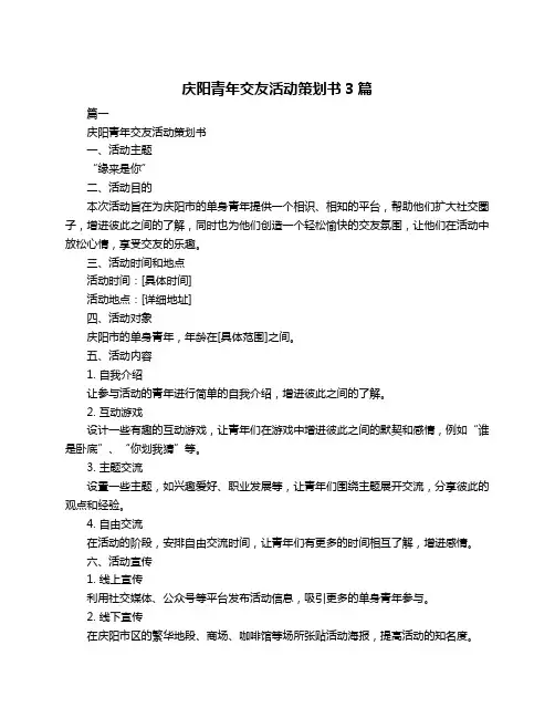 庆阳青年交友活动策划书3篇