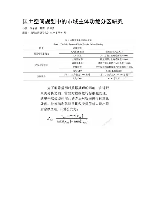 国土空间规划中的市域主体功能分区研究