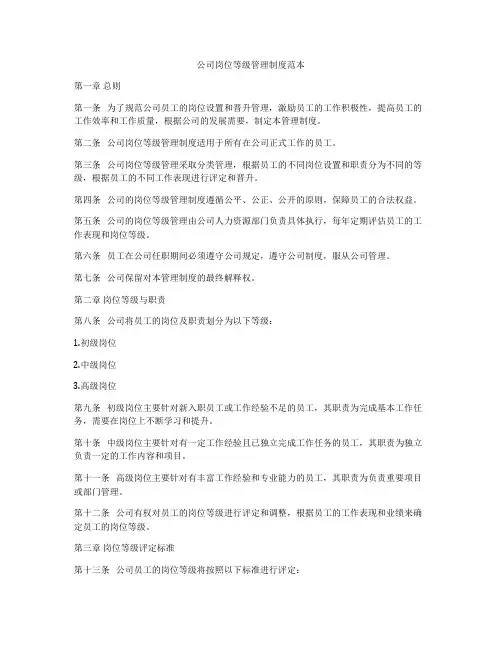 公司岗位等级管理制度范本