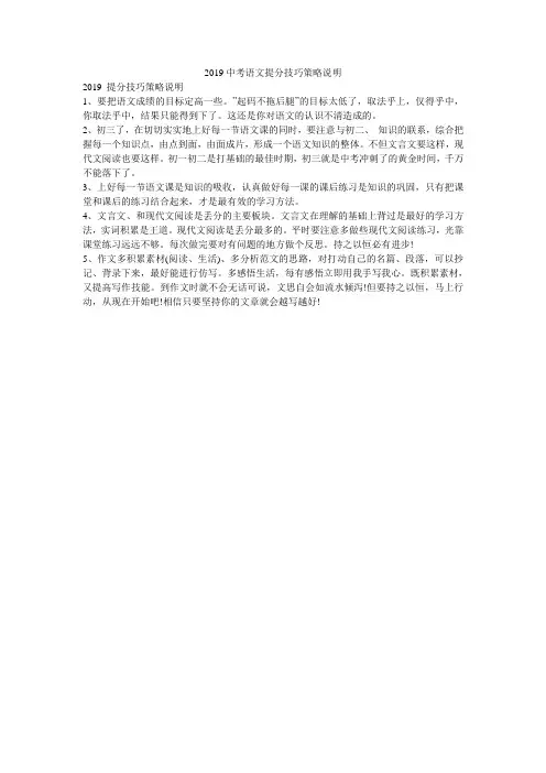 2019中考语文提分技巧策略说明