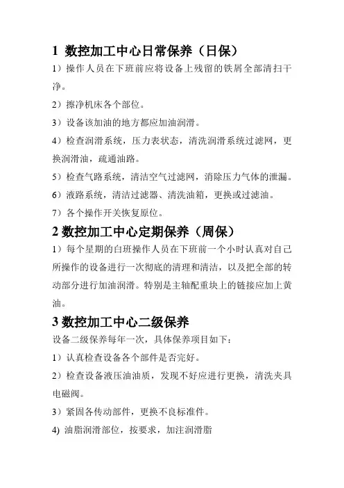 数控加工中心日保及周保保养项目