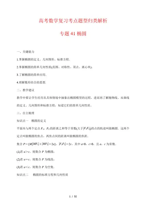 高考数学复习考点题型归类解析41椭圆