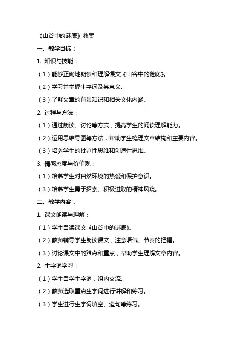 《山谷中的谜底》教案