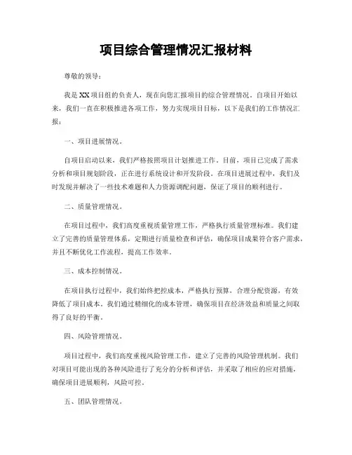项目综合管理情况汇报材料