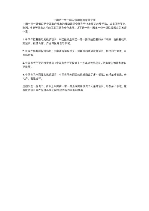 中国队一带一路沿线国家的投资个案